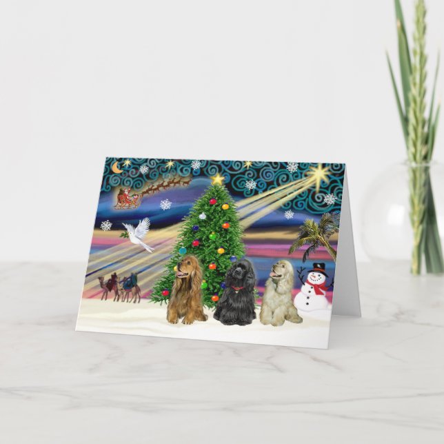 Cartes Pour Fêtes Annuelles Noël Magic Cocker Spaniels (trois) (Devant)