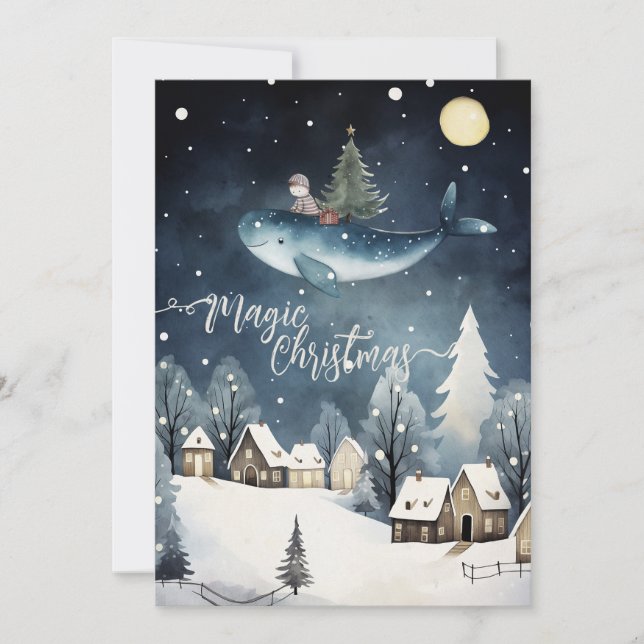 Cartes Pour Fêtes Annuelles Noël magique : Flying Whale (Devant)