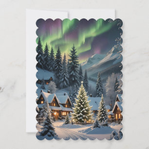 Cartes Pour Fêtes Annuelles Noël magique, village de montagne, lumières polair