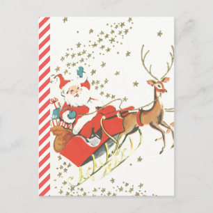 Cartes Pour Fêtes Annuelles Noël magique vintage Père Noël et étoiles