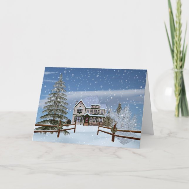 Cartes Pour Fêtes Annuelles Noël, Maison en Snowy Winter Scene (Devant)