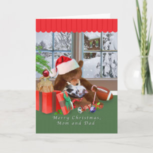 Cartes Pour Fêtes Annuelles Noël, maman et papa, chat, ours en peluche