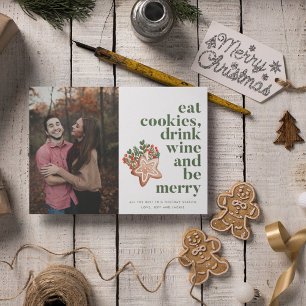 Cartes Pour Fêtes Annuelles Noël Manger Cookies Boire Vin Soyez Joyeux Photo
