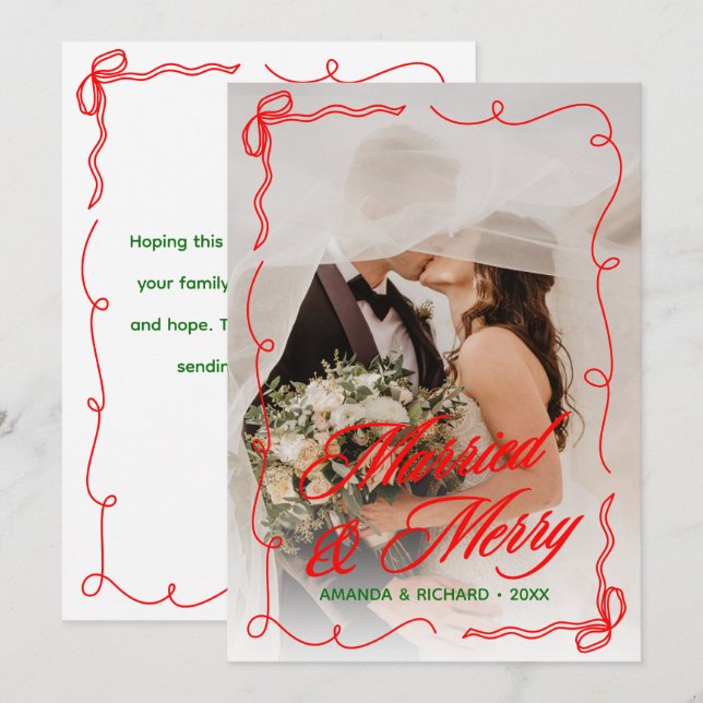 Cartes Pour Fêtes Annuelles Noël Mariés & Joyeux Fantaisiste Dessinés à la Mai (Devant / Derrière)