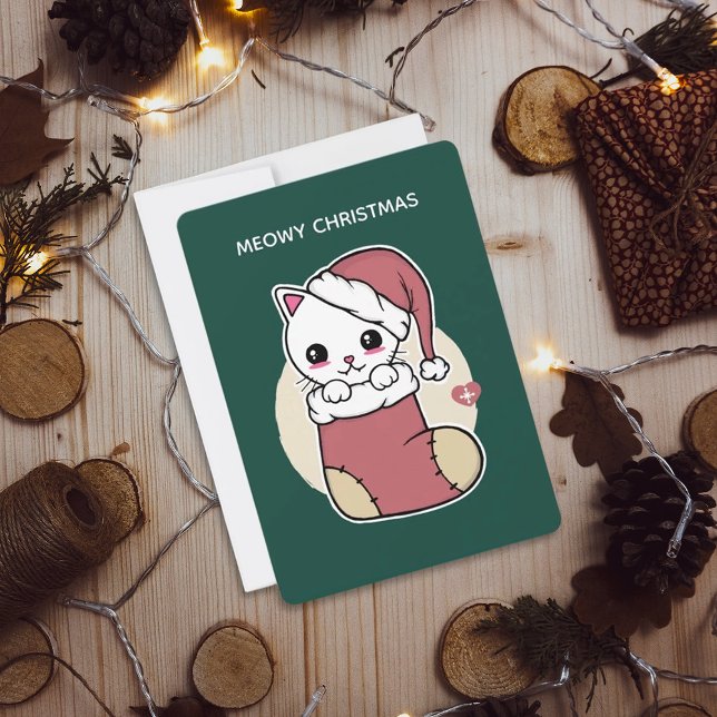 Cartes Pour Fêtes Annuelles Noël Meowy Kawaii Noël de chat (Créateur téléchargé)