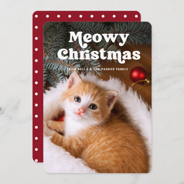 Cartes Pour Fêtes Annuelles Noël Meowy | La photo de votre chat est amusante (Devant / Derrière)