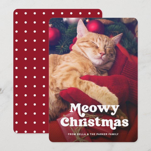 Cartes Pour Fêtes Annuelles Noël Meowy | La photo de votre chat est amusante (Devant / Derrière)