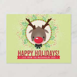 Cartes Pour Fêtes Annuelles NOËL MERCI de la couronne de rennes de nez rouge r