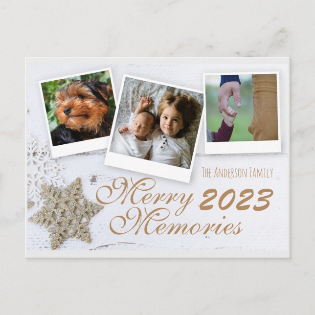 Cartes Pour Fêtes Annuelles Noël Merry Memories Rustic Snowflake & Photos (Devant)