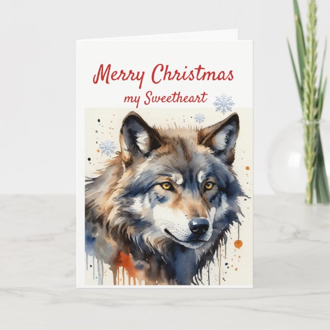 Cartes Pour Fêtes Annuelles Noël Merveilleuse aquarelle animal loup sauvage (Devant)