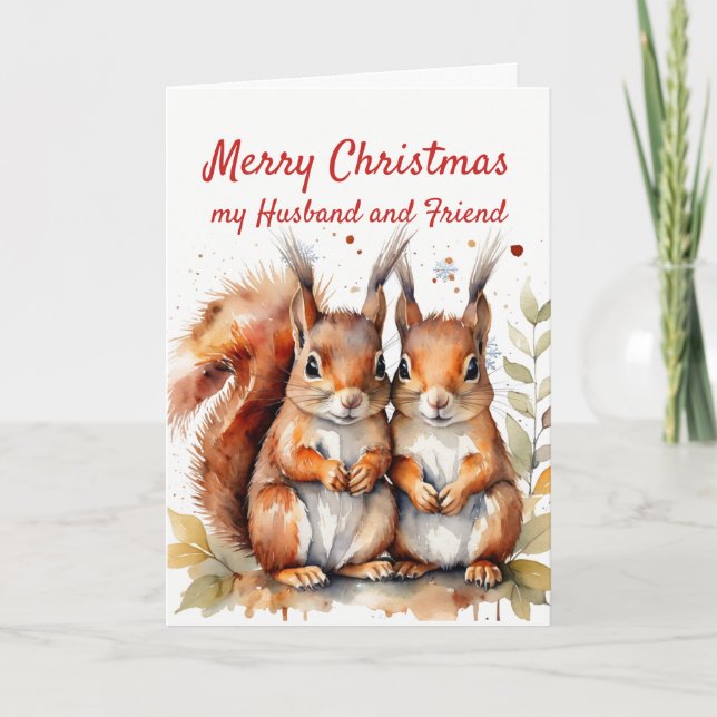 Cartes Pour Fêtes Annuelles Noël Merveilleux Mari Ami Cute Squirrels (Devant)