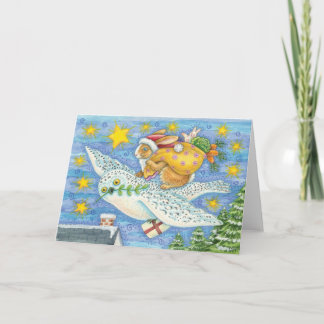 Cartes Pour Fêtes Annuelles Noël mignon avec lapin comme Père Noël sur Hibou