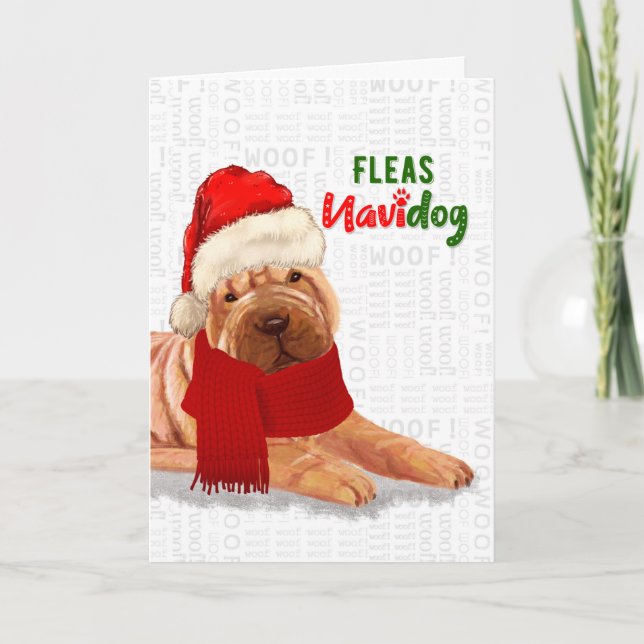 Cartes Pour Fêtes Annuelles Noël mignon chinois Shar Pei Fleas NaviDOG (Devant)