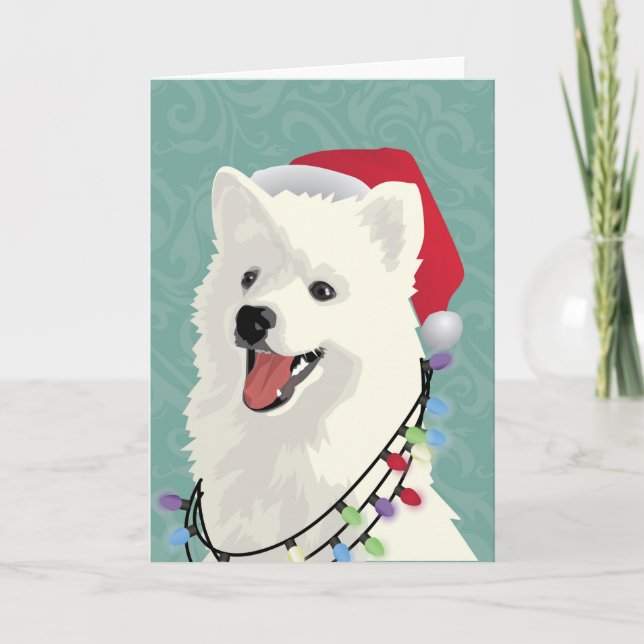 Cartes Pour Fêtes Annuelles Noël mignon de chiot de Samoyed esquimau américain (Devant)