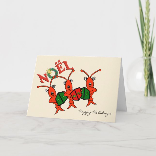 Cartes Pour Fêtes Annuelles Noël mignon de homard d'écrevisses de Caroling (Devant)
