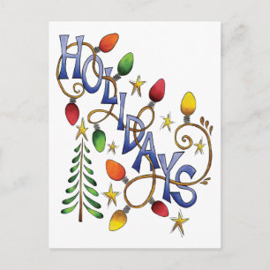 Cartes Pour Fêtes Annuelles Noël mignon, lumières et étoiles avec texte de vac