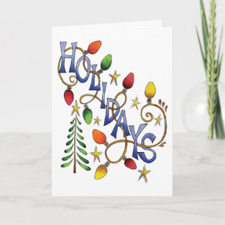 Cartes Pour Fêtes Annuelles Noël mignon, lumières et étoiles avec texte de vac