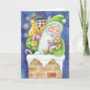 Cartes Pour Fêtes Annuelles Noël mignon, Père Noël à Chimney avec jouets