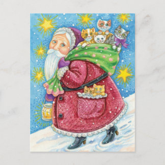 Cartes Pour Fêtes Annuelles Noël mignon, Père Noël avec chatons et chats !