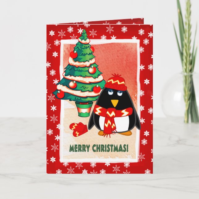 Cartes Pour Fêtes Annuelles Noël mignon petit pingouin (Devant)