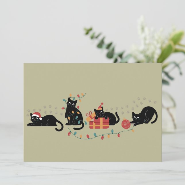 Cartes Pour Fêtes Annuelles Noël Mignonne Amoureux des chats Crew Feux de Noël (Debout devant)