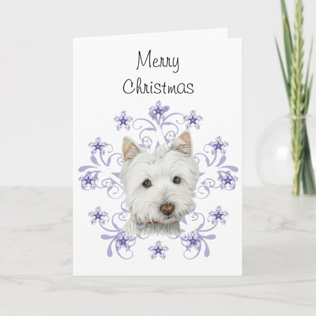 Cartes Pour Fêtes Annuelles Noël mignonne Chien Westie Art et Flacon de neige (Devant)