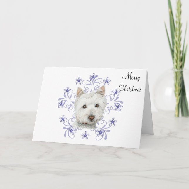 Cartes Pour Fêtes Annuelles Noël mignonne Chien Westie Art et Flacon de neige (Devant)