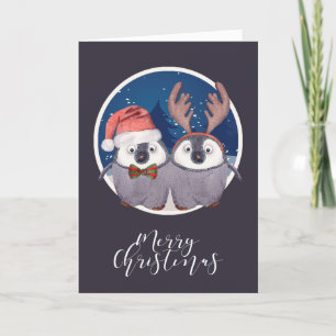 Cartes Pour Fêtes Annuelles Noël mignonne Père Noël et Reindeer Penguin Couple