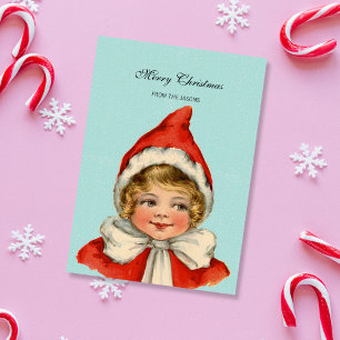 Cartes Pour Fêtes Annuelles Noël mignonne Vintage Elfe Fille Bleu Personnalisé