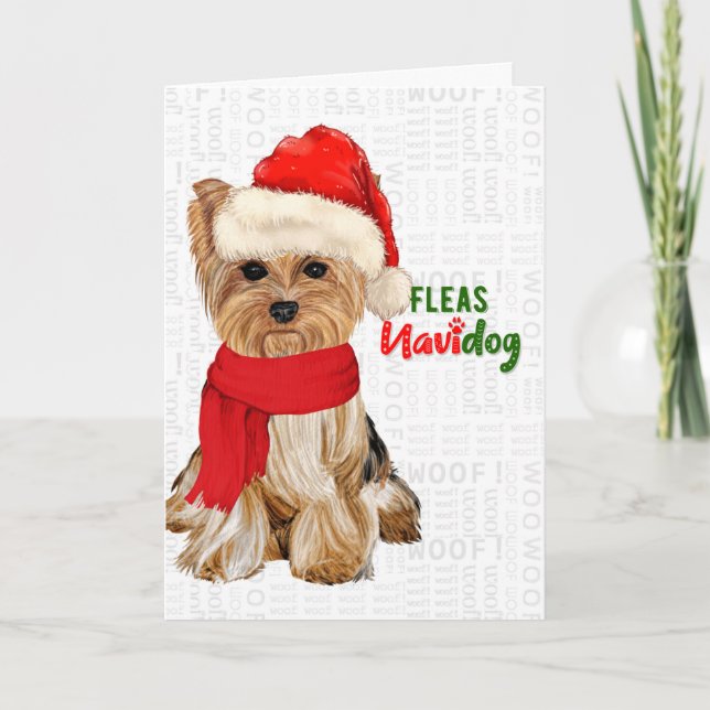 Cartes Pour Fêtes Annuelles Noël mignonne Yorkshire Terrier Fleas NaviDOG (Devant)