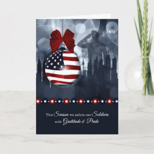 Cartes Pour Fêtes Annuelles Noël militaire - Drapeau américain avec soldat