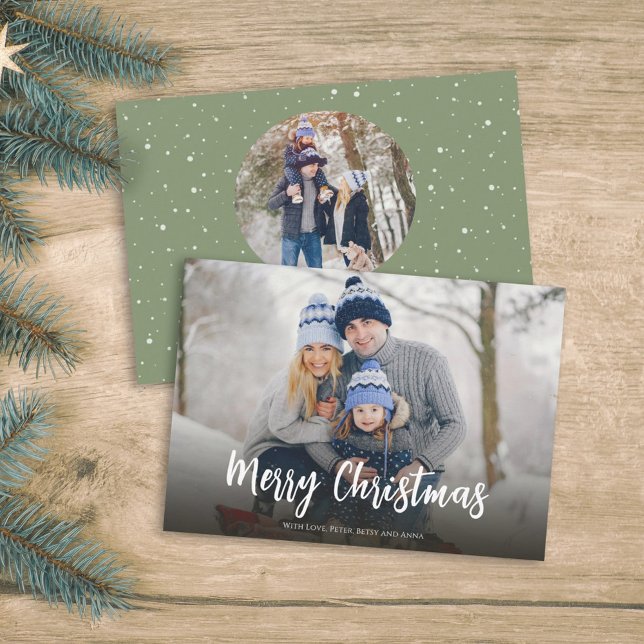 Cartes Pour Fêtes Annuelles Noël Minimal Green Dot Simple Festive 2 Photo (Créateur téléchargé)