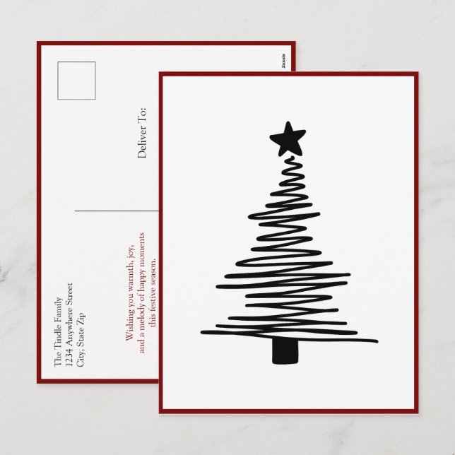 Cartes Pour Fêtes Annuelles Noël minimaliste Noir moderne (Devant / Derrière)