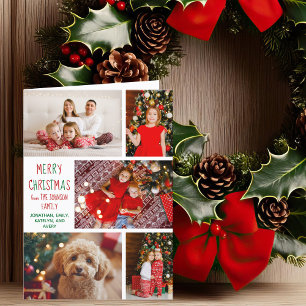 Cartes Pour Fêtes Annuelles Noël moderne 5 Photo Collage Rouge Vert Plié