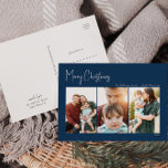 Cartes Pour Fêtes Annuelles Noël moderne | Bleu à trois photos<br><div class="desc">Ce Noël moderne | bleu trois photos carte postale de vacances est parfait pour votre minimaliste shabby chic boho bleu et blanc accueil de vacances. La calligraphie manuscrite minimaliste est délicate et rustique tout en restant élégante et élégante. Vous trouverez que tout ce qui concerne ce produit est modifiable, alors...</div>