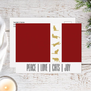 Cartes Pour Fêtes Annuelles Noël Moderne Chat Rouge Blanc Or