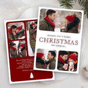 Cartes Pour Fêtes Annuelles Noël Moderne Collage de 6 Photos Minimaliste Rouge