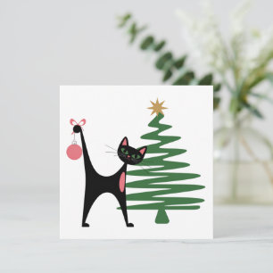 Cartes Pour Fêtes Annuelles Noël Moderne du Milieu du Siècle 1950 Chat Atomiqu
