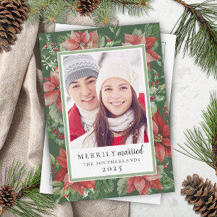 Cartes Pour Fêtes Annuelles Noël Moderne Fleurs Mariés avec Joie Jeunes Mariés