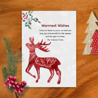 Cartes Pour Fêtes Annuelles Noël moderne hiver Rouge Moose Scandi Japandi Noël