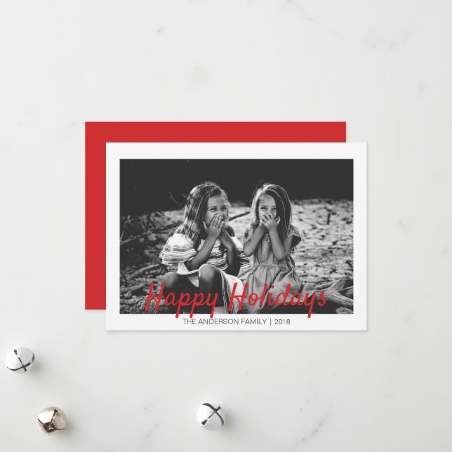 Cartes Pour Fêtes Annuelles Noël moderne Joyeux vacances Photo (Devant/Arrière en situation)