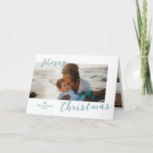 Cartes Pour Fêtes Annuelles Noël Moderne Photo Bleue Minimaliste