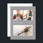 Cartes Pour Fêtes Annuelles Noël moderne | Trois photos centrées sur l'argent<br><div class="desc">Ce Noël moderne | argent centré trois photo carte postale de vacances est parfait pour votre minimaliste shabby chic boho argent et blanc de vacances salutation. La calligraphie manuscrite minimaliste est délicate et rustique tout en restant élégante et élégante. Vous trouverez que tout ce qui concerne ce produit est modifiable,...</div>