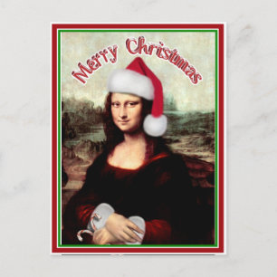 Cartes Pour Fêtes Annuelles Noël Mona Lisa avec chapeau de Santa
