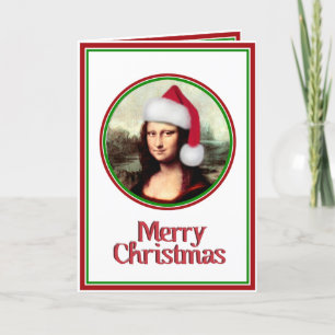 Cartes Pour Fêtes Annuelles Noël Mona Lisa avec chapeau de Santa