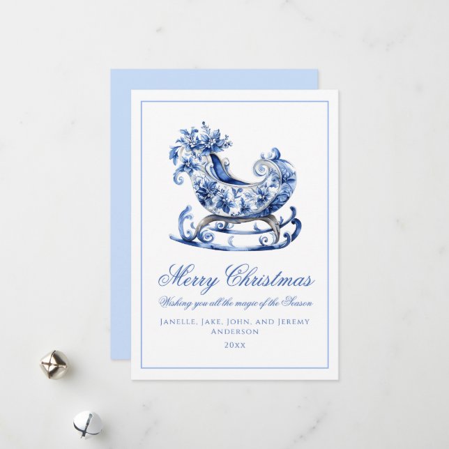 Cartes Pour Fêtes Annuelles Noël Monogram Blue Red Wreath (Devant/Arrière en situation)