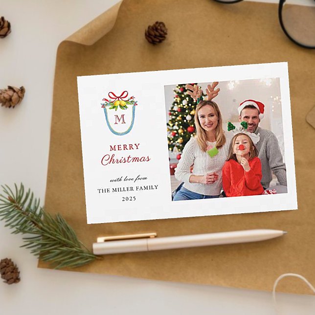 Cartes Pour Fêtes Annuelles Noël Monogramme Crest (Créateur téléchargé)