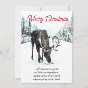 Cartes Pour Fêtes Annuelles Noël Moose hiver Neige Paix Poème Voiture de vacan