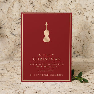 Cartes Pour Fêtes Annuelles Noël Musical Violon Or Élégant Simple