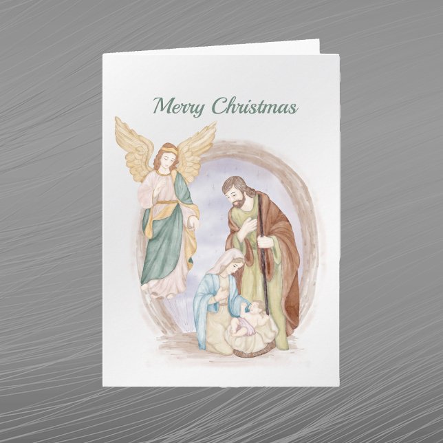 Cartes Pour Fêtes Annuelles Noël Nativité Angel Aquarelle (Créateur téléchargé)